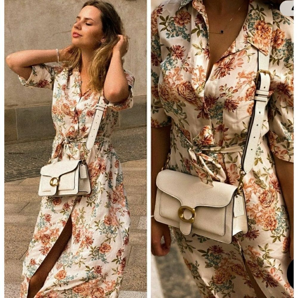 Rare-Zara Floral FlowerโPrintโMidiโDressโSizeโMโ-โnoโbelt